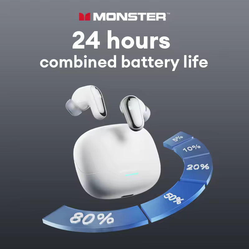 New Monster MQT52 Wireless Bluetooth 5.4 Earphones 24H Long Battery Life Headphones