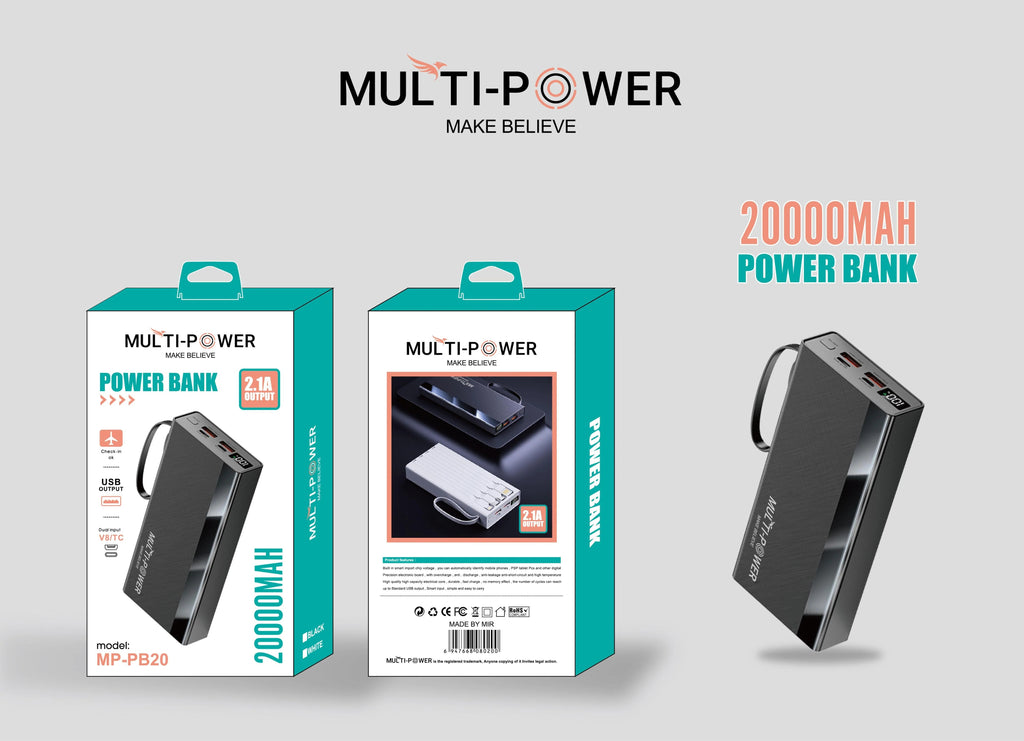 20000MAH Portable Power with 2.1A Fast Charging