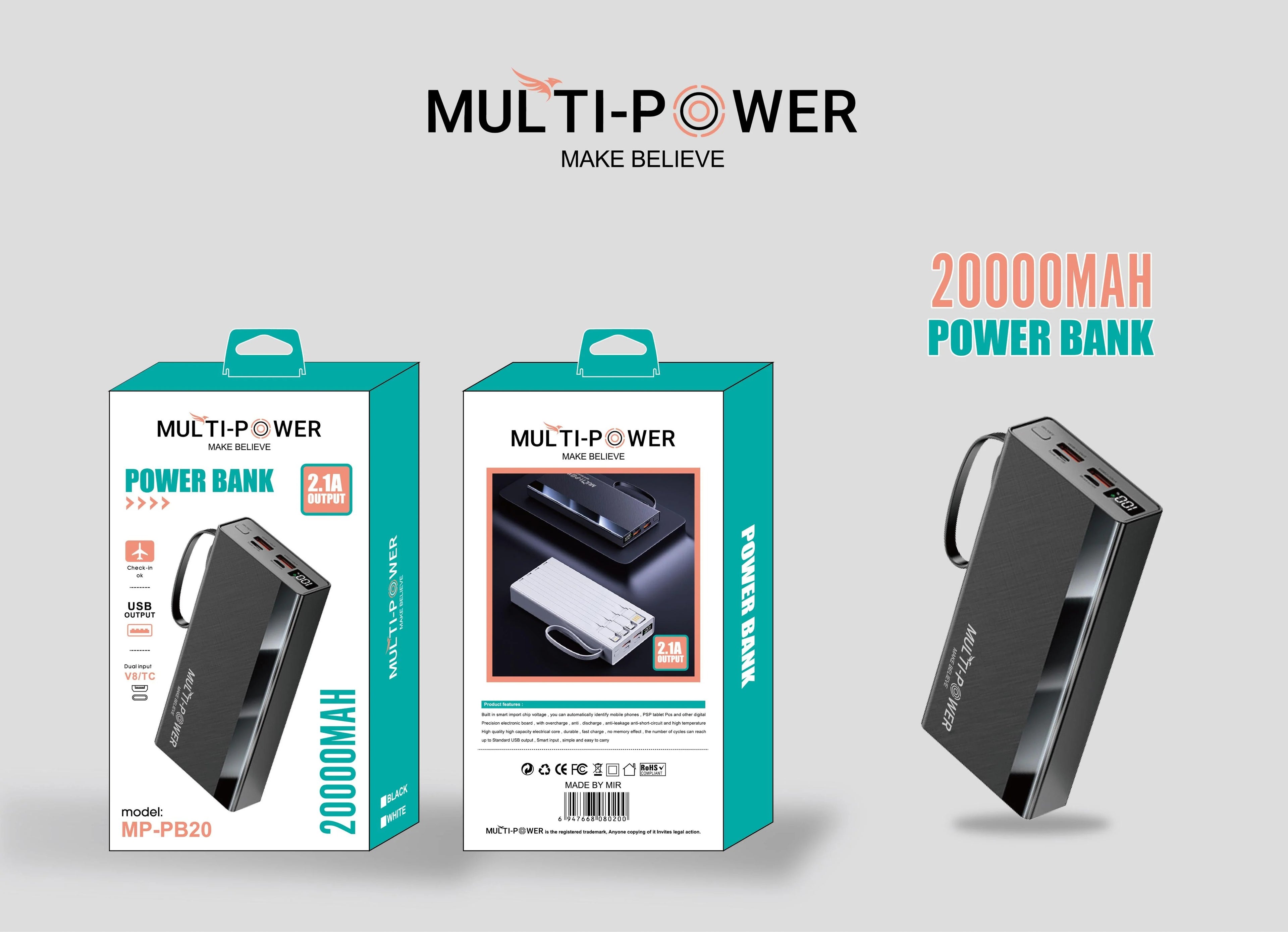 20000MAH Portable Power with 2.1A Fast Charging